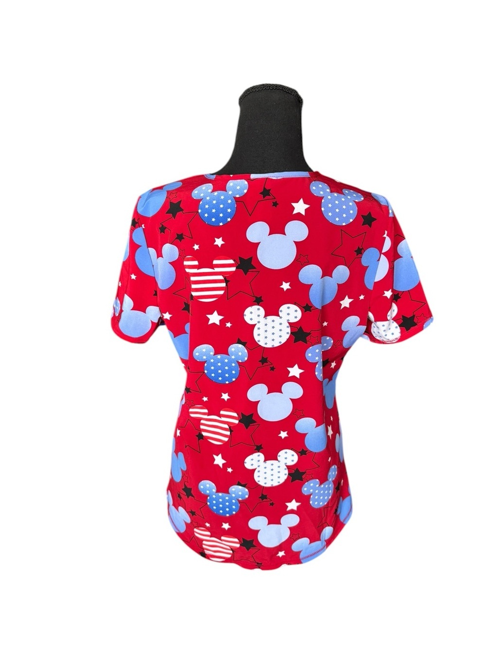 Disney Mickey Americana Patriotic Scrub Top S Red Stars USA Disneycore BB34 - Picture 2 of 6